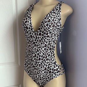 Shade & Shore Cutout One Piece/Bikini Black and Brown sz L NWT